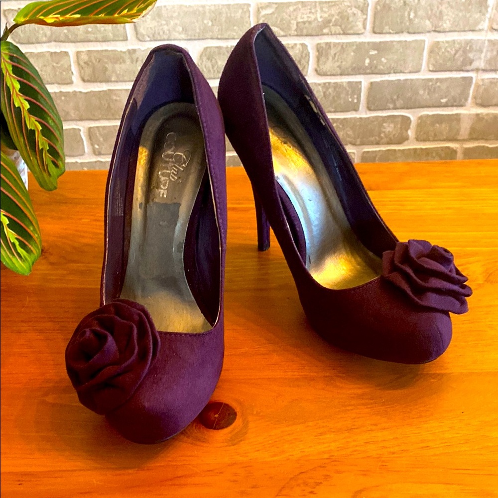 Purple Heels with Rose Accent